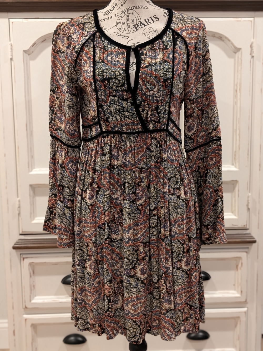 American Eagle Boho Paisley Long-Sleeve Mini Dress in Multi-Color